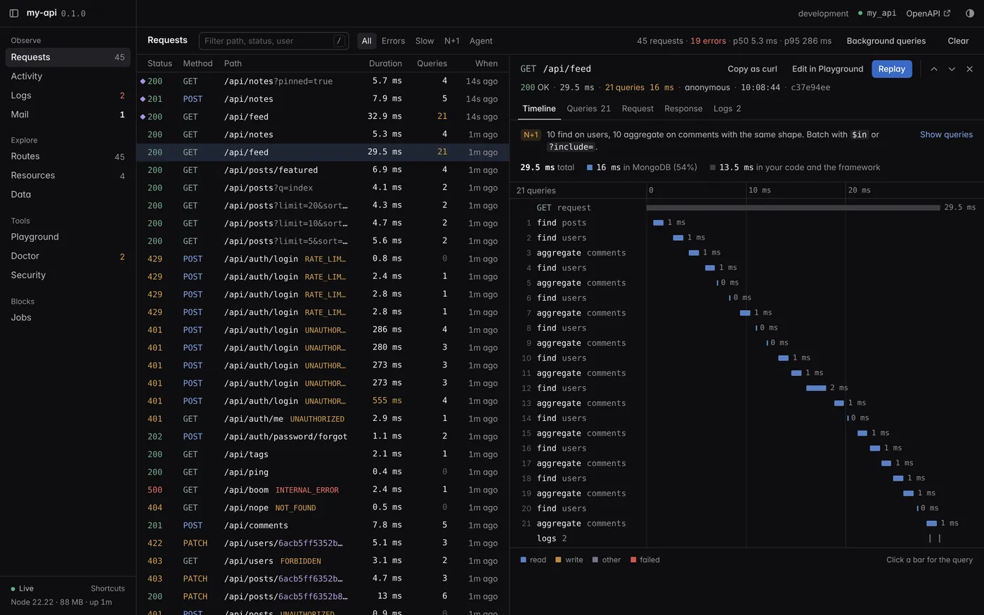 CalmAPI devtools Requests panel
